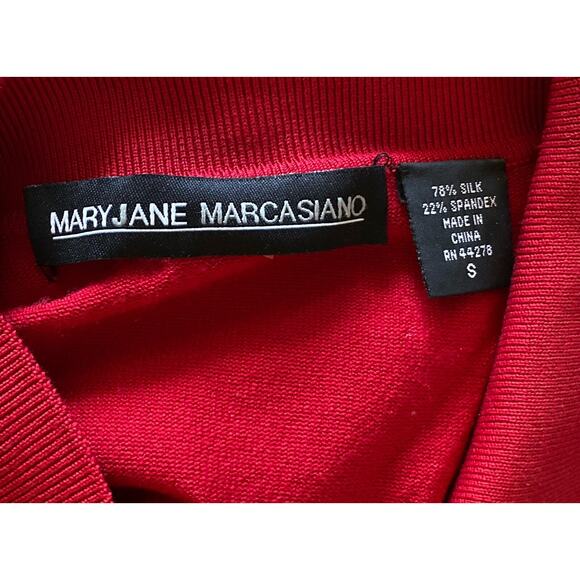 MARY JANE MARCASIANO Womens Size Small Silk Blend Red Ruffled Cardigan Sweater - Picture 6 of 6
